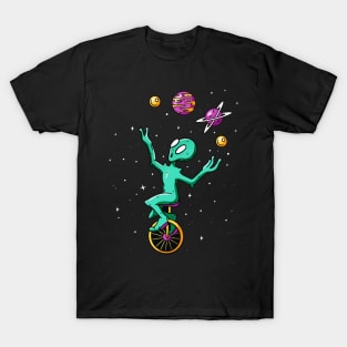 Alien Juggling with Planets Funny Artwork T-Shirt